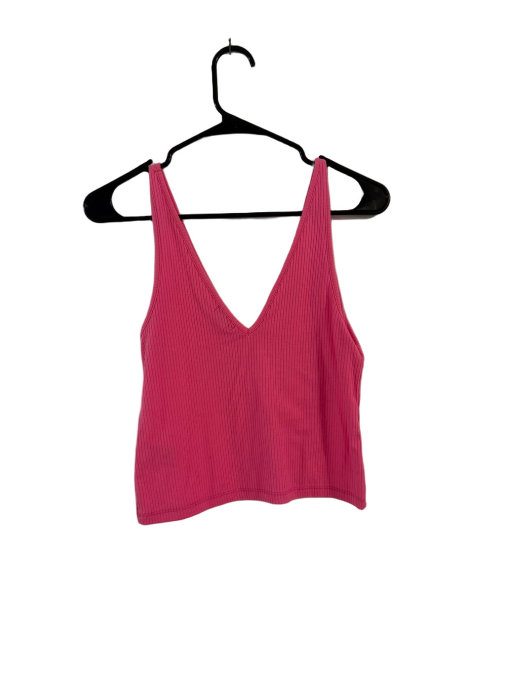 V-Neck Ribbed Tank Top - Hot‎ Pink
